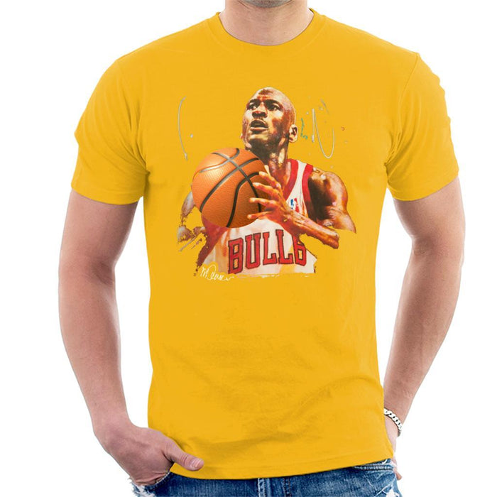 Sidney Maurer Original Portrait Of Michael Jordan Bulls White Jersey Mens T-Shirt - Small / Gold - Mens T-Shirt