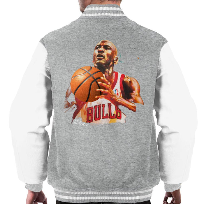 Sidney Maurer Original Portrait Of Michael Jordan Bulls White Jersey Mens Varsity Jacket - Mens Varsity Jacket