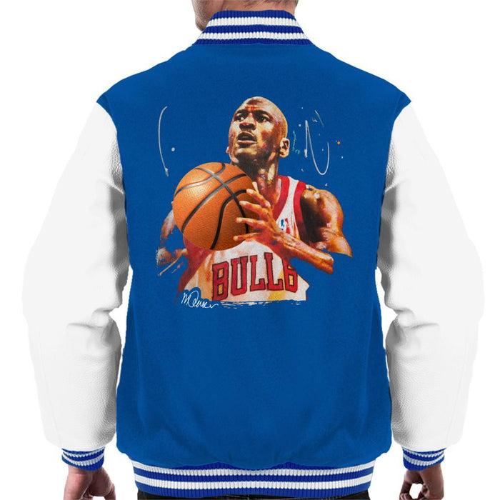 Sidney Maurer Original Portrait Of Michael Jordan Bulls White Jersey Mens Varsity Jacket - Small / Royal/White - Mens Varsity Jacket
