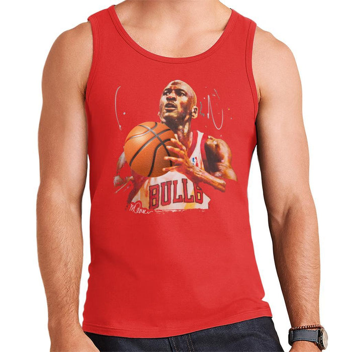 Sidney Maurer Original Portrait Of Michael Jordan Bulls White Jersey Mens Vest - Small / Red - Mens Vest