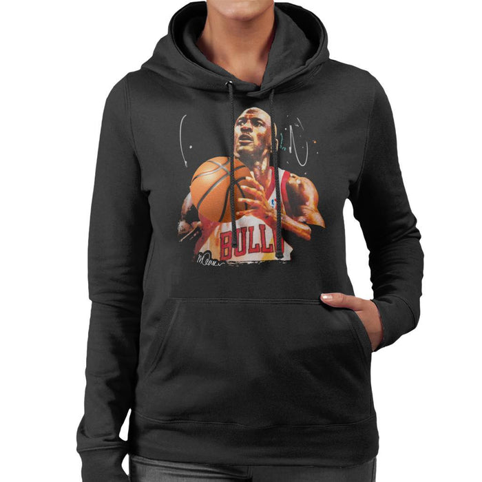 Sidney Maurer Original Portrait Of Michael Jordan Bulls White Jersey Womens Hooded Sweatshirt - Womens Hooded Sweatshirt