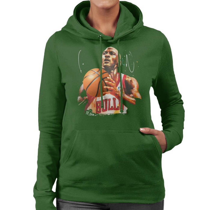 Sidney Maurer Original Portrait Of Michael Jordan Bulls White Jersey Womens Hooded Sweatshirt - Womens Hooded Sweatshirt