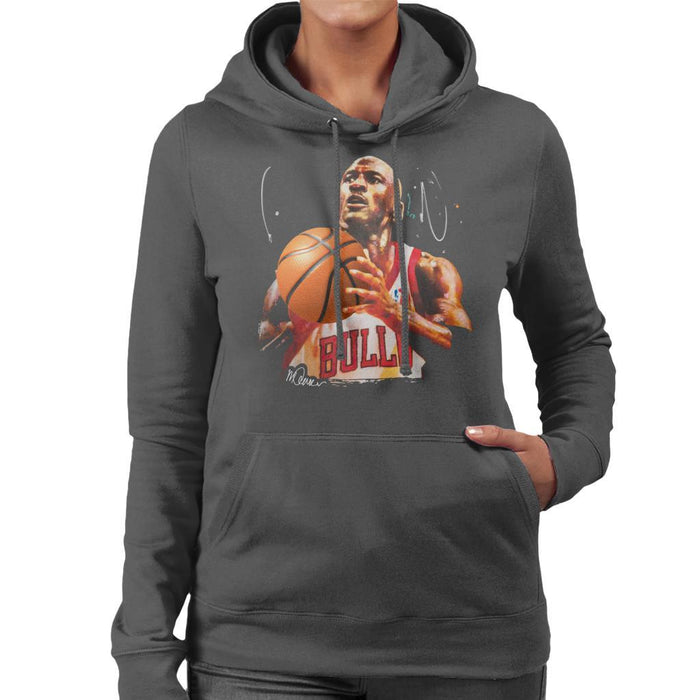 Sidney Maurer Original Portrait Of Michael Jordan Bulls White Jersey Womens Hooded Sweatshirt - Womens Hooded Sweatshirt