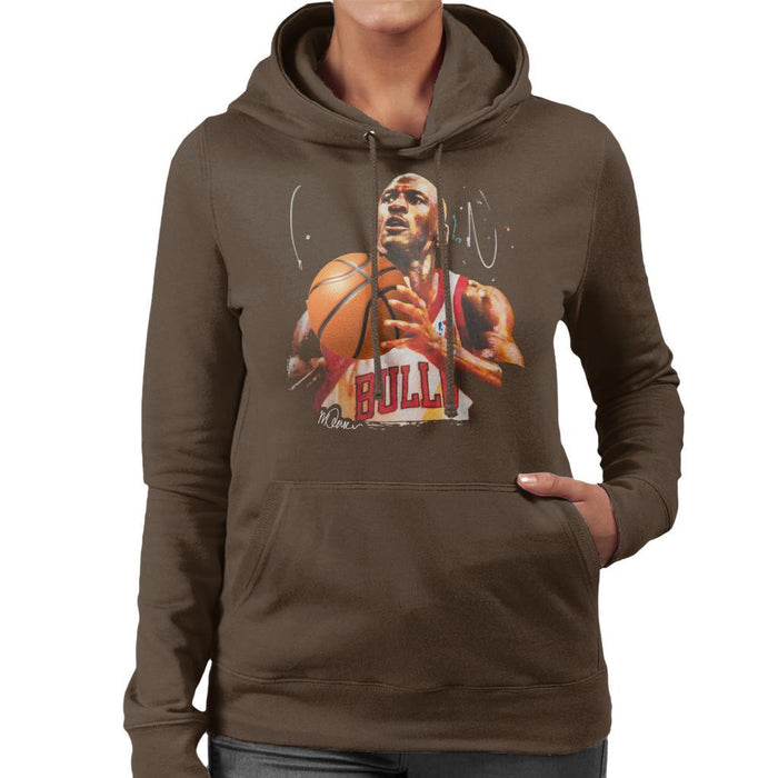Sidney Maurer Original Portrait Of Michael Jordan Bulls White Jersey Womens Hooded Sweatshirt - Womens Hooded Sweatshirt
