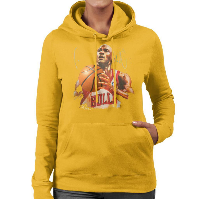 Sidney Maurer Original Portrait Of Michael Jordan Bulls White Jersey Womens Hooded Sweatshirt - Womens Hooded Sweatshirt