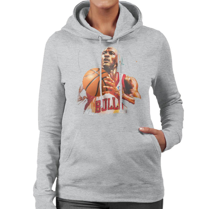 Sidney Maurer Original Portrait Of Michael Jordan Bulls White Jersey Womens Hooded Sweatshirt - Womens Hooded Sweatshirt