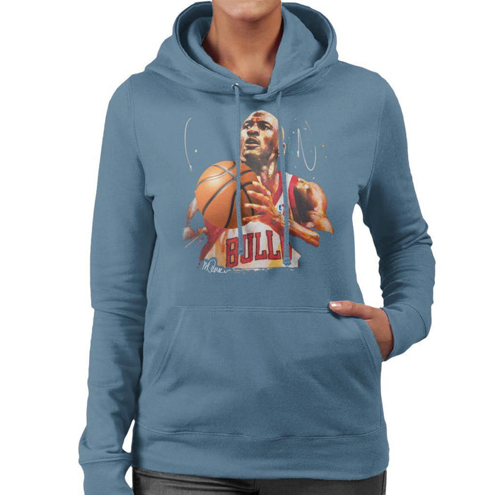 Sidney Maurer Original Portrait Of Michael Jordan Bulls White Jersey Womens Hooded Sweatshirt - Womens Hooded Sweatshirt