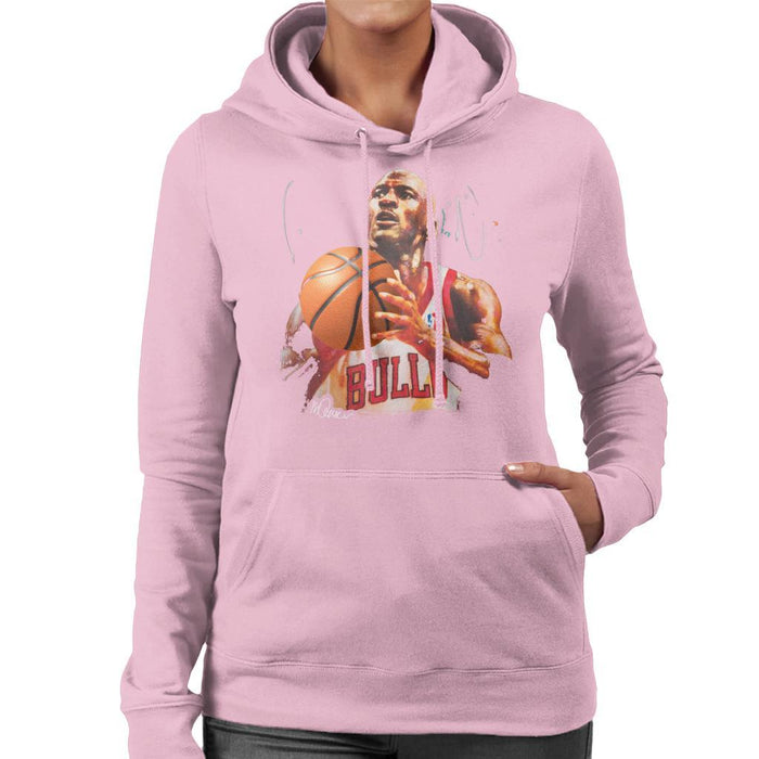 Sidney Maurer Original Portrait Of Michael Jordan Bulls White Jersey Womens Hooded Sweatshirt - Small / Light Pink - Womens Hooded