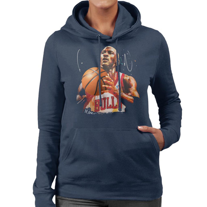 Sidney Maurer Original Portrait Of Michael Jordan Bulls White Jersey Womens Hooded Sweatshirt - Womens Hooded Sweatshirt