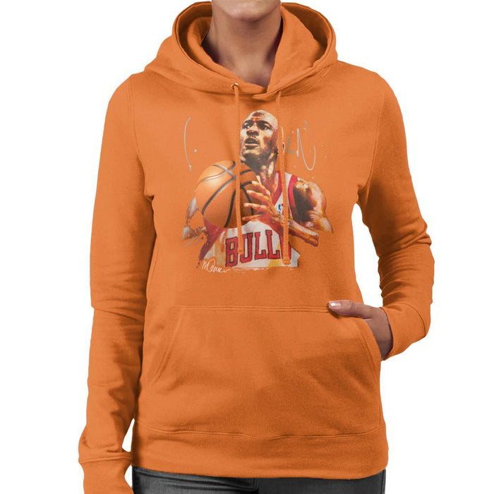 Sidney Maurer Original Portrait Of Michael Jordan Bulls White Jersey Womens Hooded Sweatshirt - Womens Hooded Sweatshirt