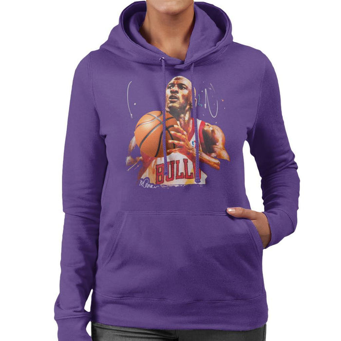 Sidney Maurer Original Portrait Of Michael Jordan Bulls White Jersey Womens Hooded Sweatshirt - Womens Hooded Sweatshirt