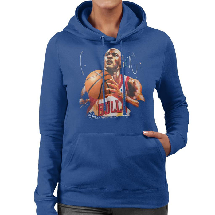 Sidney Maurer Original Portrait Of Michael Jordan Bulls White Jersey Womens Hooded Sweatshirt - Womens Hooded Sweatshirt