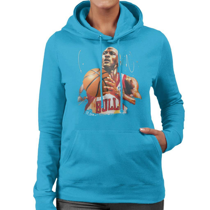 Sidney Maurer Original Portrait Of Michael Jordan Bulls White Jersey Womens Hooded Sweatshirt - Womens Hooded Sweatshirt