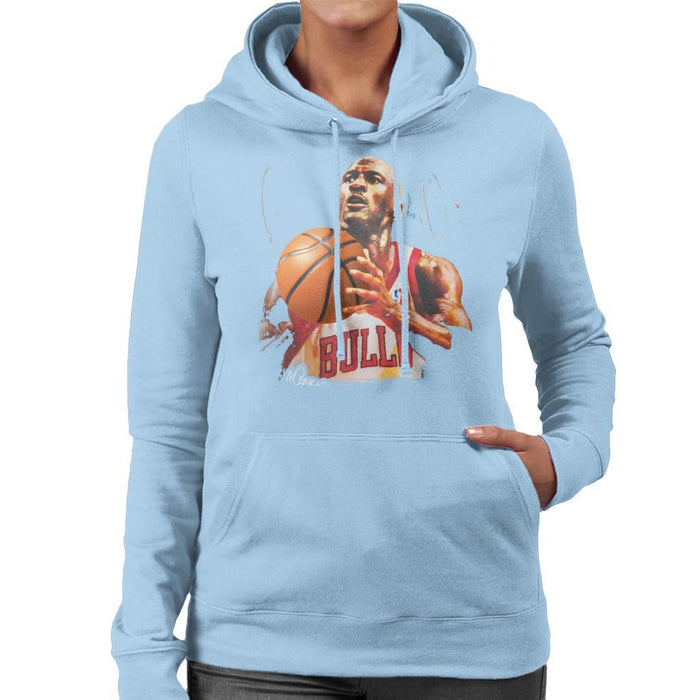 Sidney Maurer Original Portrait Of Michael Jordan Bulls White Jersey Womens Hooded Sweatshirt - Womens Hooded Sweatshirt