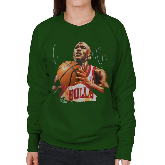 Sidney Maurer Original Portrait Of Michael Jordan Bulls White Jersey Womens Sweatshirt - Womens Sweatshirt