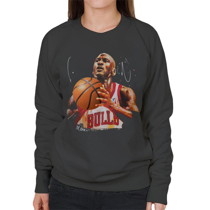 Sidney Maurer Original Portrait Of Michael Jordan Bulls White Jersey Womens Sweatshirt - Womens Sweatshirt
