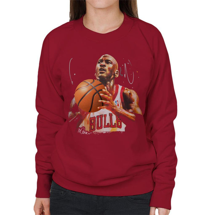 Sidney Maurer Original Portrait Of Michael Jordan Bulls White Jersey Womens Sweatshirt - Womens Sweatshirt