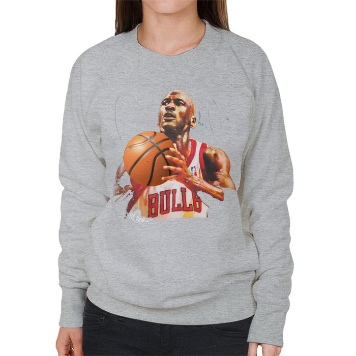 Sidney Maurer Original Portrait Of Michael Jordan Bulls White Jersey Womens Sweatshirt - Womens Sweatshirt