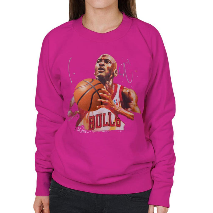 Sidney Maurer Original Portrait Of Michael Jordan Bulls White Jersey Womens Sweatshirt - Womens Sweatshirt