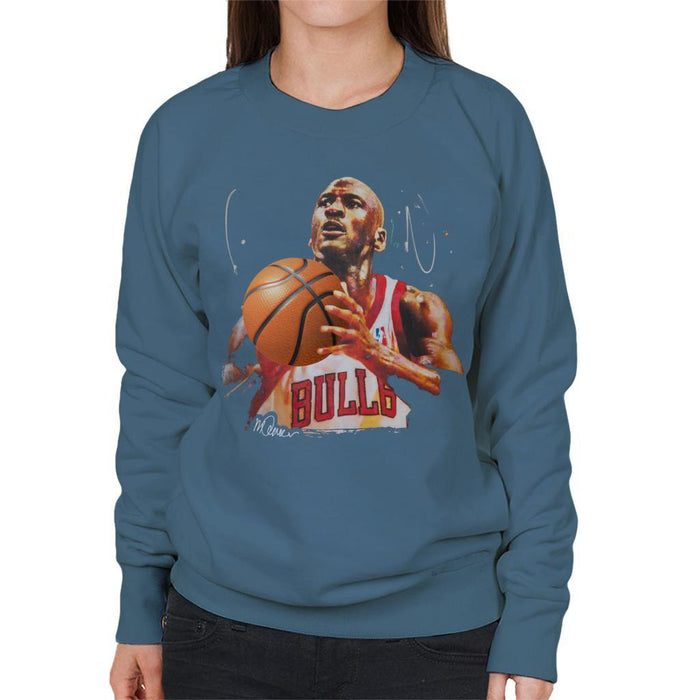 Sidney Maurer Original Portrait Of Michael Jordan Bulls White Jersey Womens Sweatshirt - Womens Sweatshirt