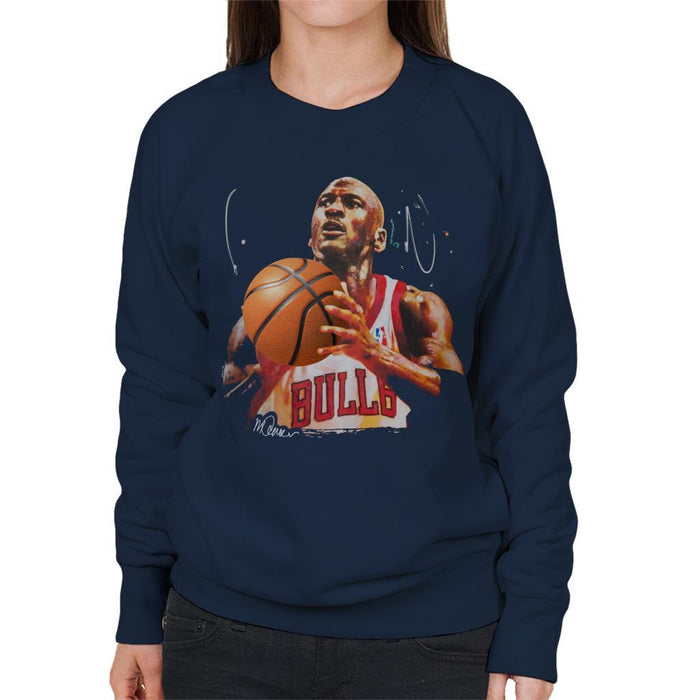 Sidney Maurer Original Portrait Of Michael Jordan Bulls White Jersey Womens Sweatshirt - Womens Sweatshirt