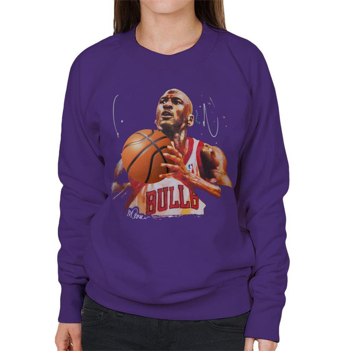 Sidney Maurer Original Portrait Of Michael Jordan Bulls White Jersey Womens Sweatshirt - Womens Sweatshirt