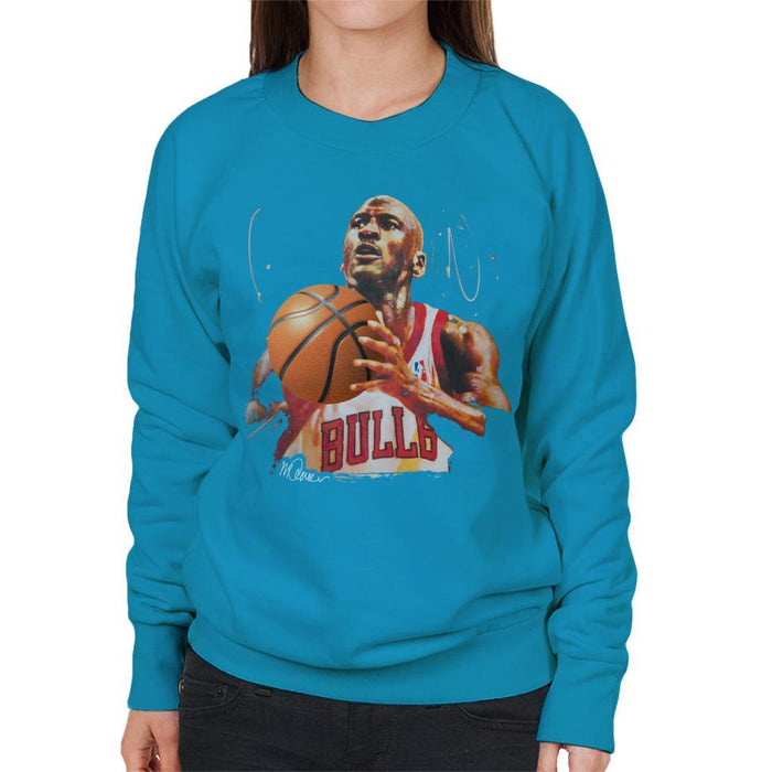 Sidney Maurer Original Portrait Of Michael Jordan Bulls White Jersey Womens Sweatshirt - Womens Sweatshirt