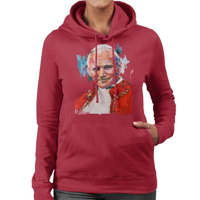 Sidney Maurer Original Portrait Of Pope John Paul II Womens Hooded Sweatshirt - Womens Hooded Sweatshirt