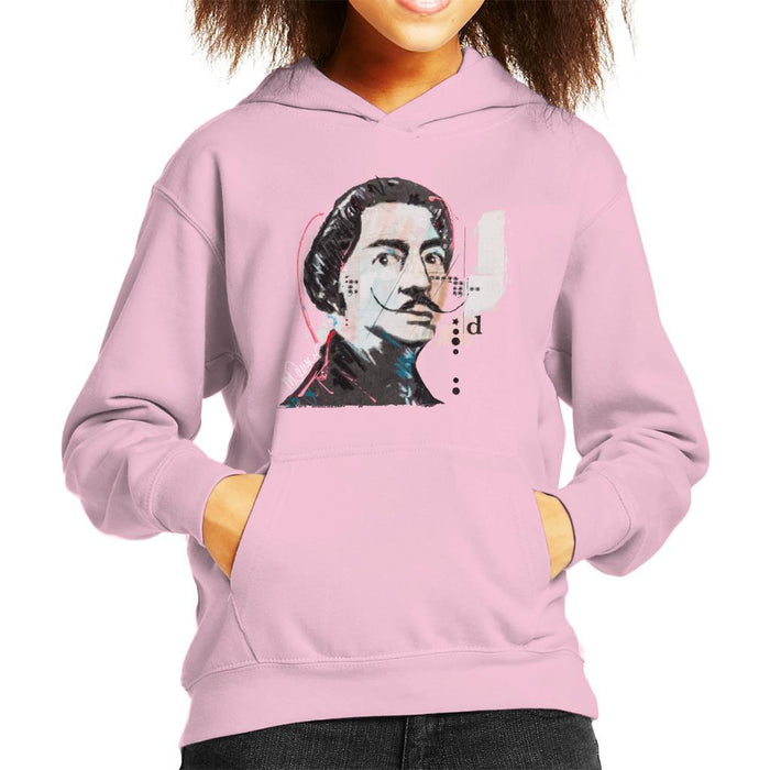 Sidney Maurer Original Portrait Of Salvador Dali Kids Hooded Sweatshirt - X-Small (3-4 yrs) / Light Pink - Kids Boys Hooded Sweatshirt