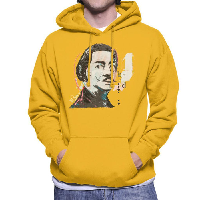 Sidney Maurer Original Portrait Of Salvador Dali Mens Hooded Sweatshirt - Small / Gold - Mens Hooded Sweatshirt
