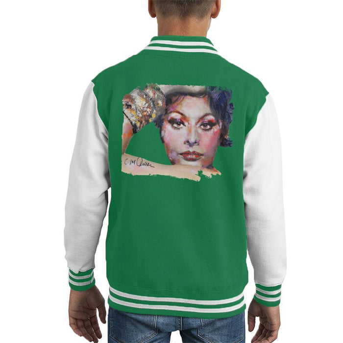 Sidney Maurer Original Portrait Of Sophia Loren Kids Varsity Jacket - Kids Boys Varsity Jacket