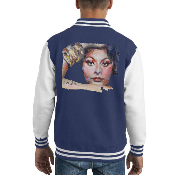 Sidney Maurer Original Portrait Of Sophia Loren Kids Varsity Jacket - Kids Boys Varsity Jacket