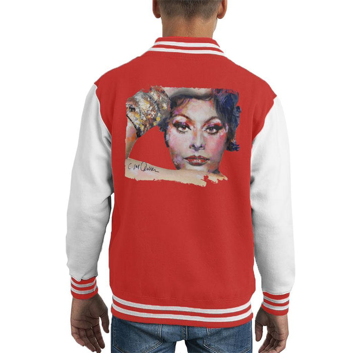 Sidney Maurer Original Portrait Of Sophia Loren Kids Varsity Jacket - Kids Boys Varsity Jacket