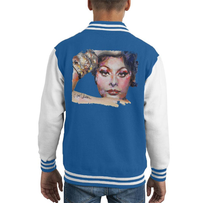 Sidney Maurer Original Portrait Of Sophia Loren Kids Varsity Jacket - X-Small (3-4 yrs) / Royal/White - Kids Boys Varsity Jacket