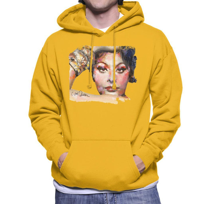 Sidney Maurer Original Portrait Of Sophia Loren Mens Hooded Sweatshirt - Small / Gold - Mens Hooded Sweatshirt