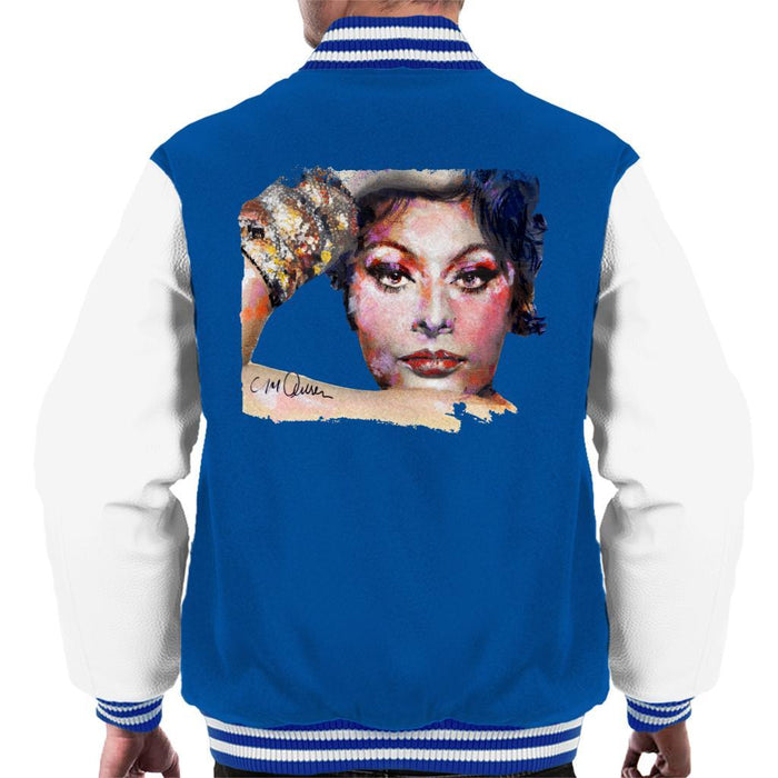 Sidney Maurer Original Portrait Of Sophia Loren Mens Varsity Jacket - Small / Royal/White - Mens Varsity Jacket