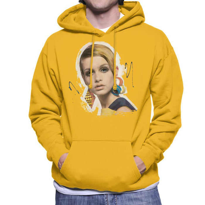 Sidney Maurer Original Portrait Of Twiggy Mens Hooded Sweatshirt - Small / Gold - Mens Hooded Sweatshirt