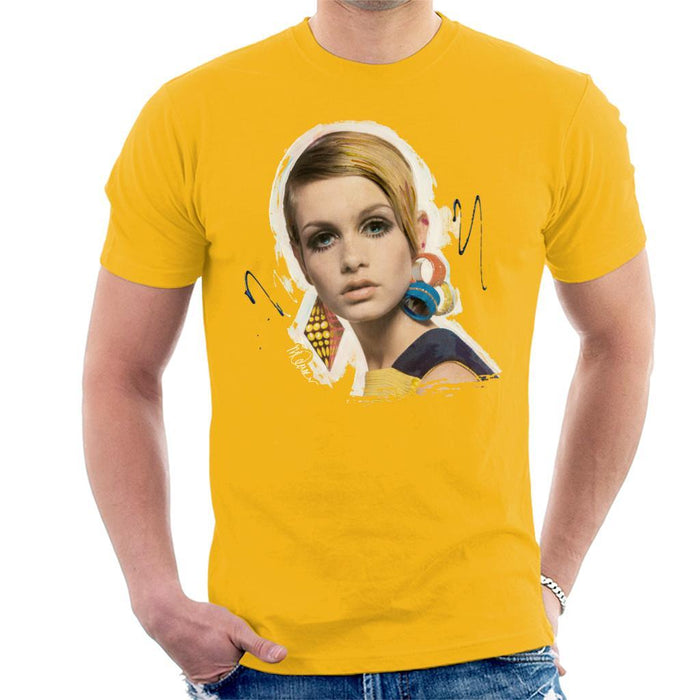 Sidney Maurer Original Portrait Of Twiggy Mens T-Shirt - Small / Gold - Mens T-Shirt