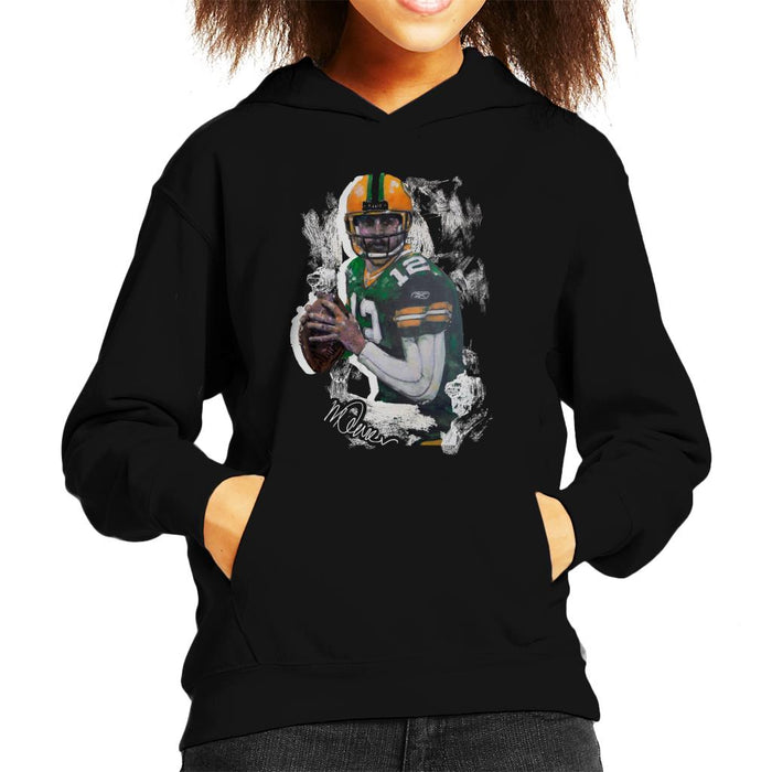 Sidney Maurer Original Portrait Of Aaron Rodgers Kid's Hooded Sweatshirt