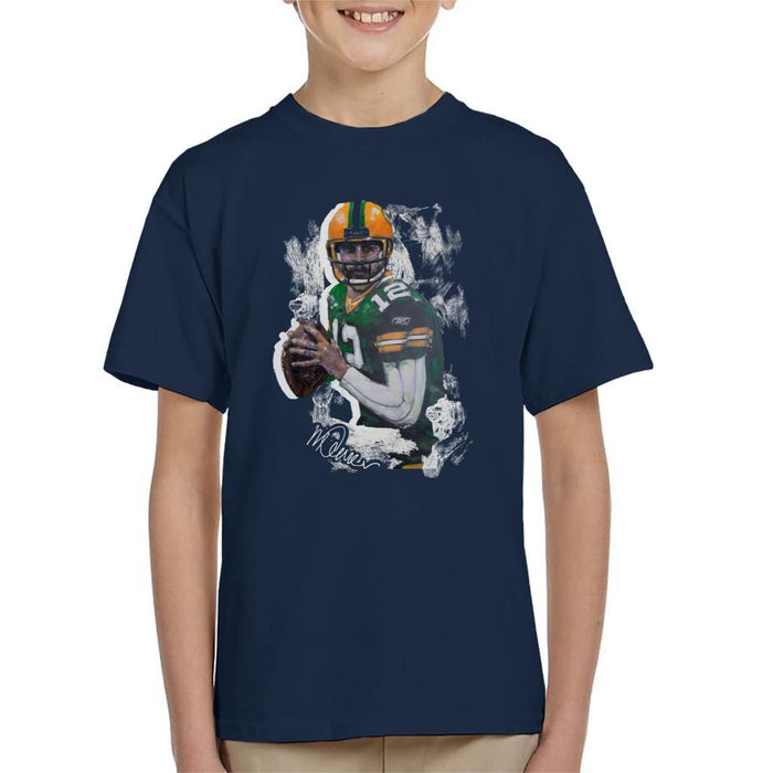 Sidney Maurer Original Portrait Of Aaron Rodgers Kid's T-Shirt