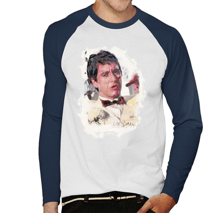 Sidney Maurer Original Portrait Of Al Pacino Scarface Tuxedo Men's Baseball Long Sleeved T-Shirt