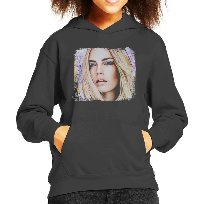 Sidney Maurer Original Portrait Of Cara Delevingne Kid's Hooded Sweatshirt