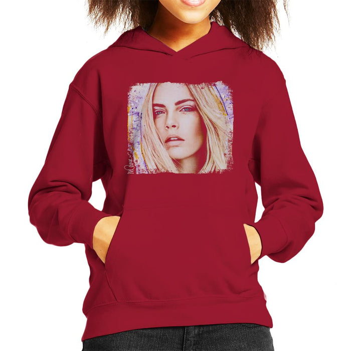 Sidney Maurer Original Portrait Of Cara Delevingne Kid's Hooded Sweatshirt