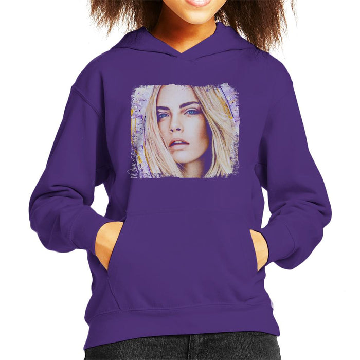 Sidney Maurer Original Portrait Of Cara Delevingne Kid's Hooded Sweatshirt