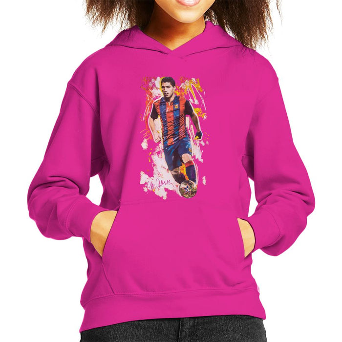 Sidney Maurer Original Portrait Of Luis Suarez Barcelona Kid's Hooded Sweatshirt
