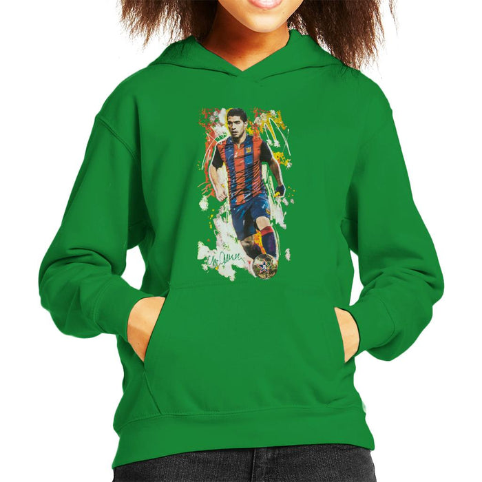 Sidney Maurer Original Portrait Of Luis Suarez Barcelona Kid's Hooded Sweatshirt