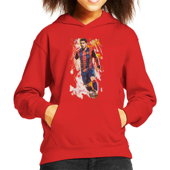 Sidney Maurer Original Portrait Of Luis Suarez Barcelona Kid's Hooded Sweatshirt