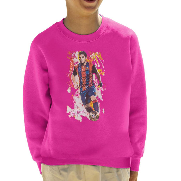 Sidney Maurer Original Portrait Of Luis Suarez Barcelona Kid's Sweatshirt