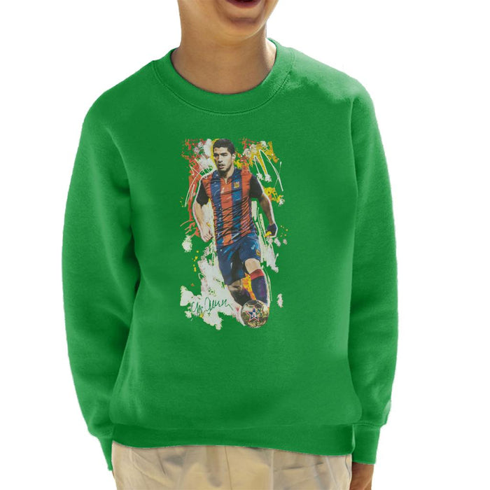 Sidney Maurer Original Portrait Of Luis Suarez Barcelona Kid's Sweatshirt