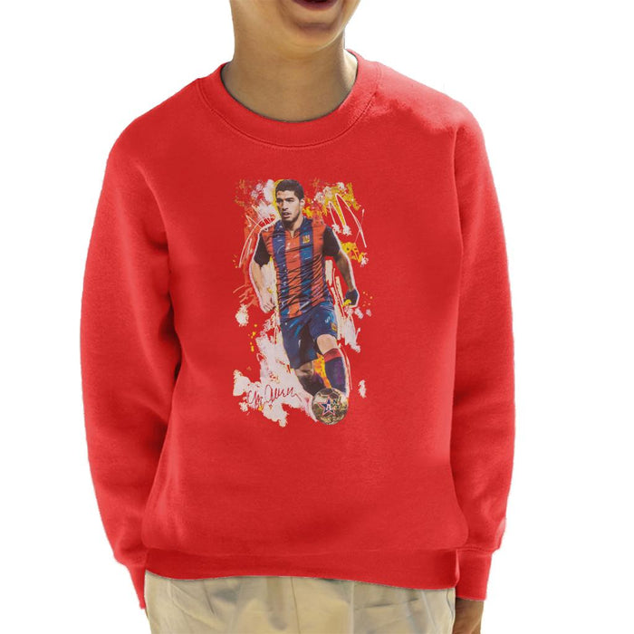 Sidney Maurer Original Portrait Of Luis Suarez Barcelona Kid's Sweatshirt